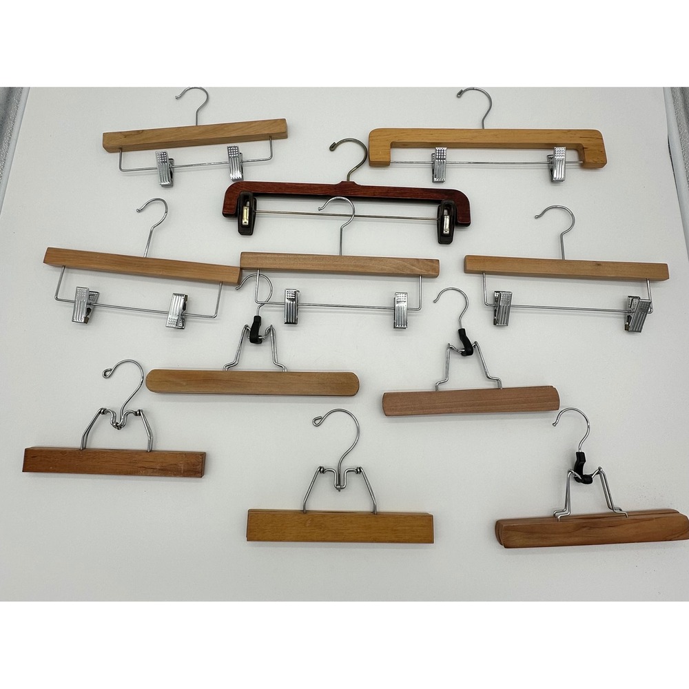 Wooden Pant Skirt Hangers Lot of 11 Vintage Style Brown